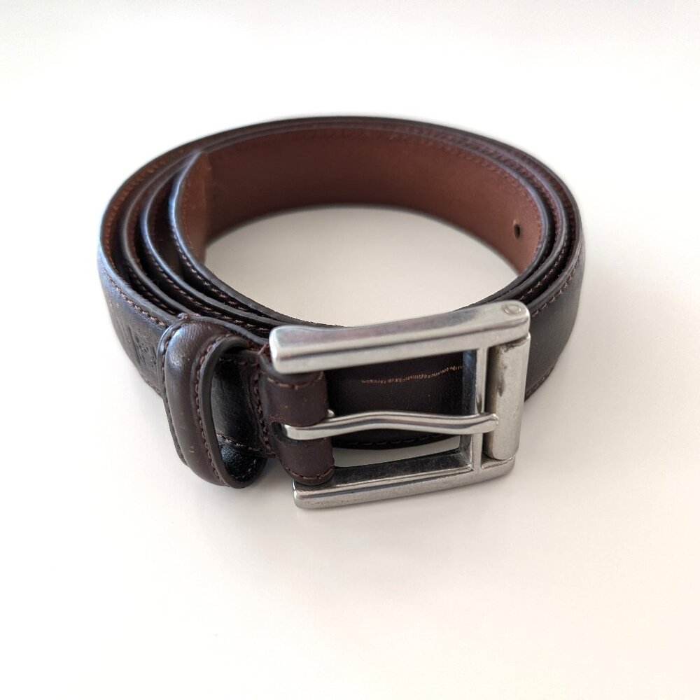 LAUREN RALPH LAUREN Belt 42 Brown Leather‎ Light Distressed Silver Tone Buckle